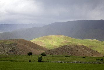 Boise mountains with clouds, rain, and sun, Idaho, US, 2016.