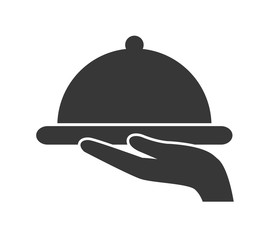 Fototapeta premium Hand server a menu plate. silhouette figure, vector graphic