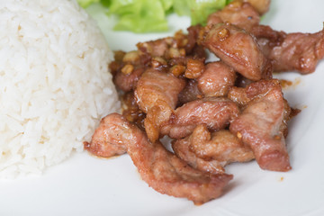 Thai style food,Fried sliced pork with garlic.