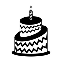 Cake with cream and candle design. Bakery icon. vector graphic