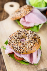 Breakfast Bagel (with ham; selective focus)
