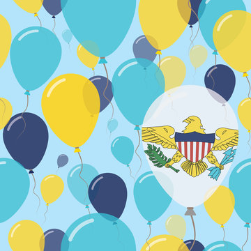 Virgin Islands, U.S. National Day Flat Seamless Pattern. Flying Celebration Balloons in Colors of Virgin Islander Flag. Happy Independence Day Background with Flags and Balloons.