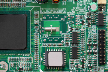Socket electronics components on PC computer mainboard.