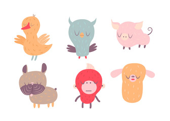 A vector illustration of sleepy animals and birds set Good Night