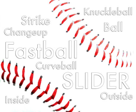Baseballs And Stitches with words that describe baseball pitches.
