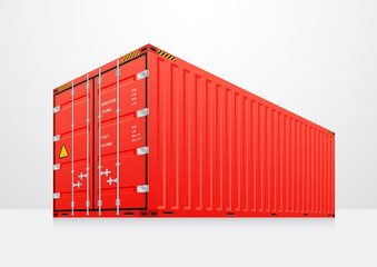 Cargo container vector isolated on white background. Metal box or equipment for storage at dock, port, warehouse. Freight transport by ship, crane, trailer truck for shipping, import export business.