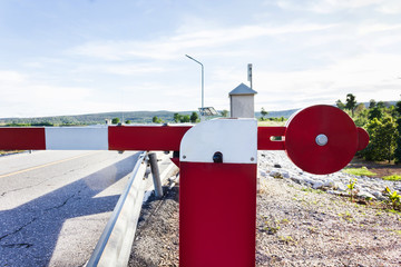 Red barricade at stop area ,barrier or blackade