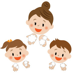 お母さんと子供　手洗い ピカピカ