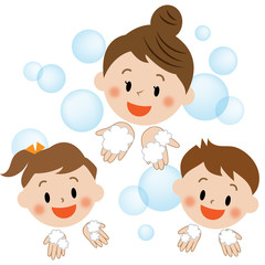 お母さんと子供　手洗い 　