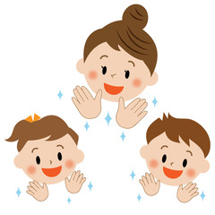 お母さんと子供　手洗い ピカピカ