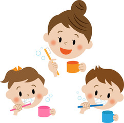 歯ミガキ　お母さんと子供　アイコン