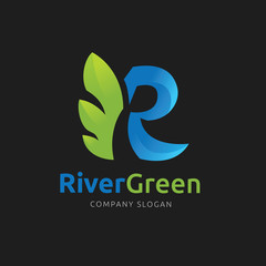 R letter logo,River green logo,green logo, eco logo,vector logo template.