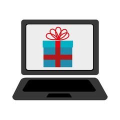 black laptop with colorful gift icon on the screen over isolated background,vector illustration 