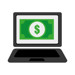black laptop with colorful money  icon on the screen over isolated background,vector illustration 