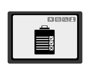 black electronic device with black check list and media  icon on the screen over isolated background,vector illustration 