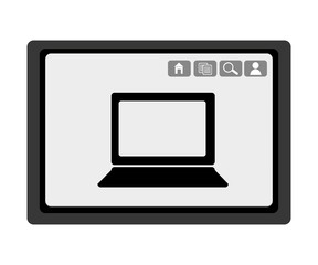 black electronic device with black laptop and media  icon on the screen over isolated background,vector illustration 