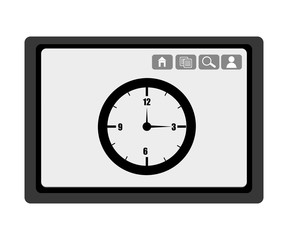 black electronic device with black clock and media  icon on the screen over isolated background,vector illustration 