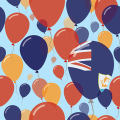Anguilla National Day Flat Seamless Pattern. Flying Celebration Balloons in Colors of Anguillian Flag. Happy Independence Day Background with Flags and Balloons.