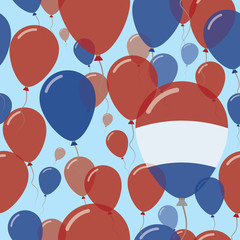 Netherlands National Day Flat Seamless Pattern. Flying Celebration Balloons in Colors of Dutch Flag. Happy Independence Day Background with Flags and Balloons.