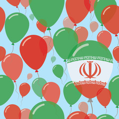 Iran, Islamic Republic Of National Day Flat Seamless Pattern. Flying Celebration Balloons in Colors of Iranian Flag. Happy Independence Day Background with Flags and Balloons.