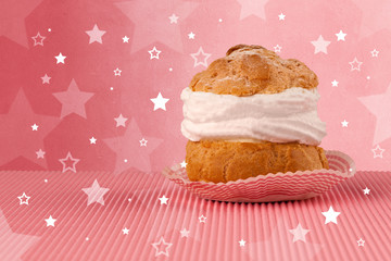 Delicious colorful cake with star shapes on background