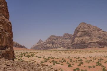Fototapeta na wymiar Nature, desert and rocks of Wadi Rum (Valley of the Moon), Jordan