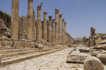 Columns of the cardo maximus, Ancient Roman city of Gerasa of Antiquity , modern Jerash, Jordan