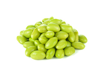Green soybeans on white background