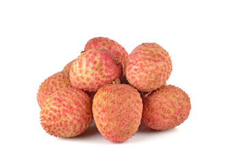 fresh lychees on white background