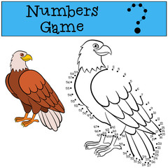 Educational games for kids: Numbers game. Cute eagle sits and smiles.