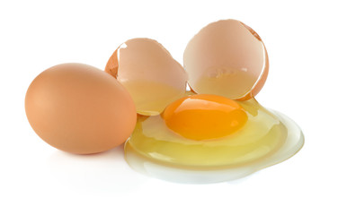 Egg a cracked egg with an egg shell, egg yolk and egg white