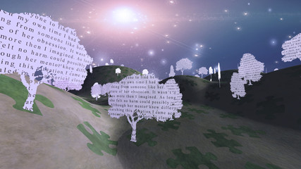 Paper trees with text in mystical landscape  from My own writing