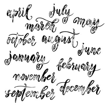 Calendar month lettering grunge calligraphy.