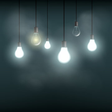 Light bulbs hanging on wires. Stock vector.