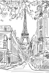 Street in paris -  sketch illustration concept