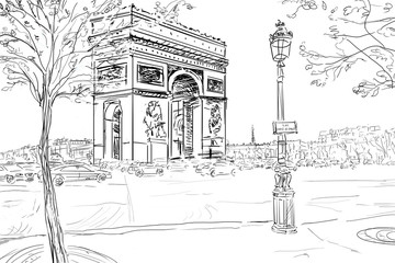 Street in paris -  sketch illustration concept