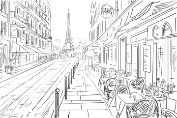 Fototapeta Street in paris -  sketch illustration concept obraz