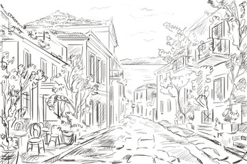 illustration the greek town - sketch concept