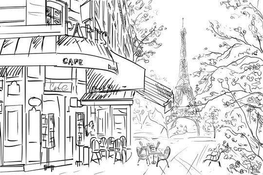 Street in paris -  sketch illustration concept