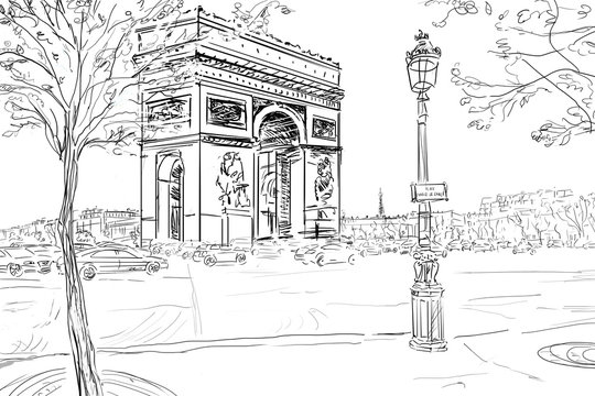Street in paris -  sketch illustration concept