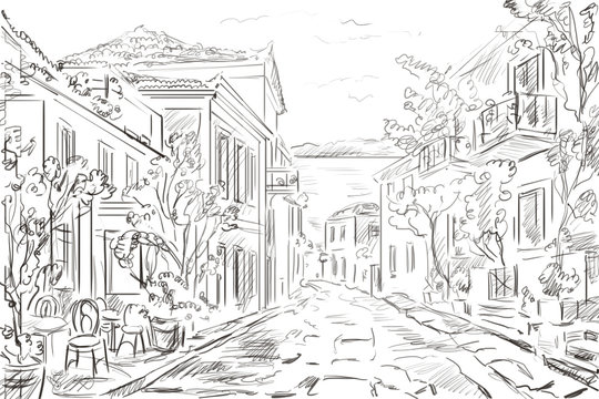 Fototapeta illustration the greek town - sketch concept