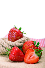 Strawberries on burlap cloth