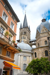 Beautiful street view of Traditional old buildings in Aachen, Ge