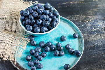 Bilberry on vintage wooden table