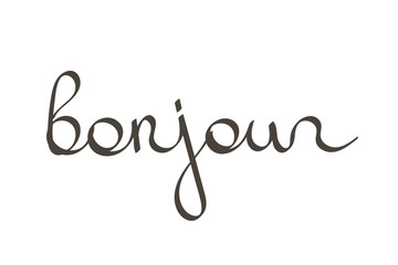 Vector hand drawn lettering word bonjour isolated on white background. Greeting lettering. © cosmic_pony