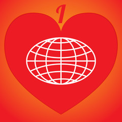 I love world. Logo or icon in red heart