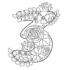 Number 3 coloring book for adults vector