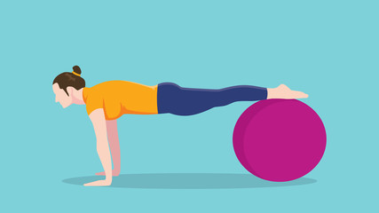 women push up use exercise ball vector graphic