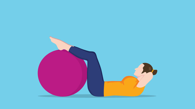 women sit up use exercise ball vector graphic