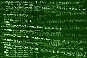 Programming code on green screen, green text